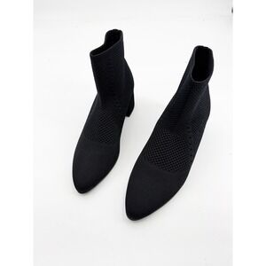 Eileen Fisher Honey Black Knit Sock Boots Pointed Toe Block Heel Size 11